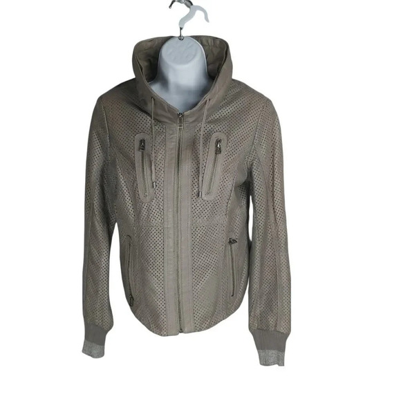 Danier  Leather Jacket Coat Bomber Motorcycle Cut Outs Taupe Muddy Brown XS - Picture 1 of 10